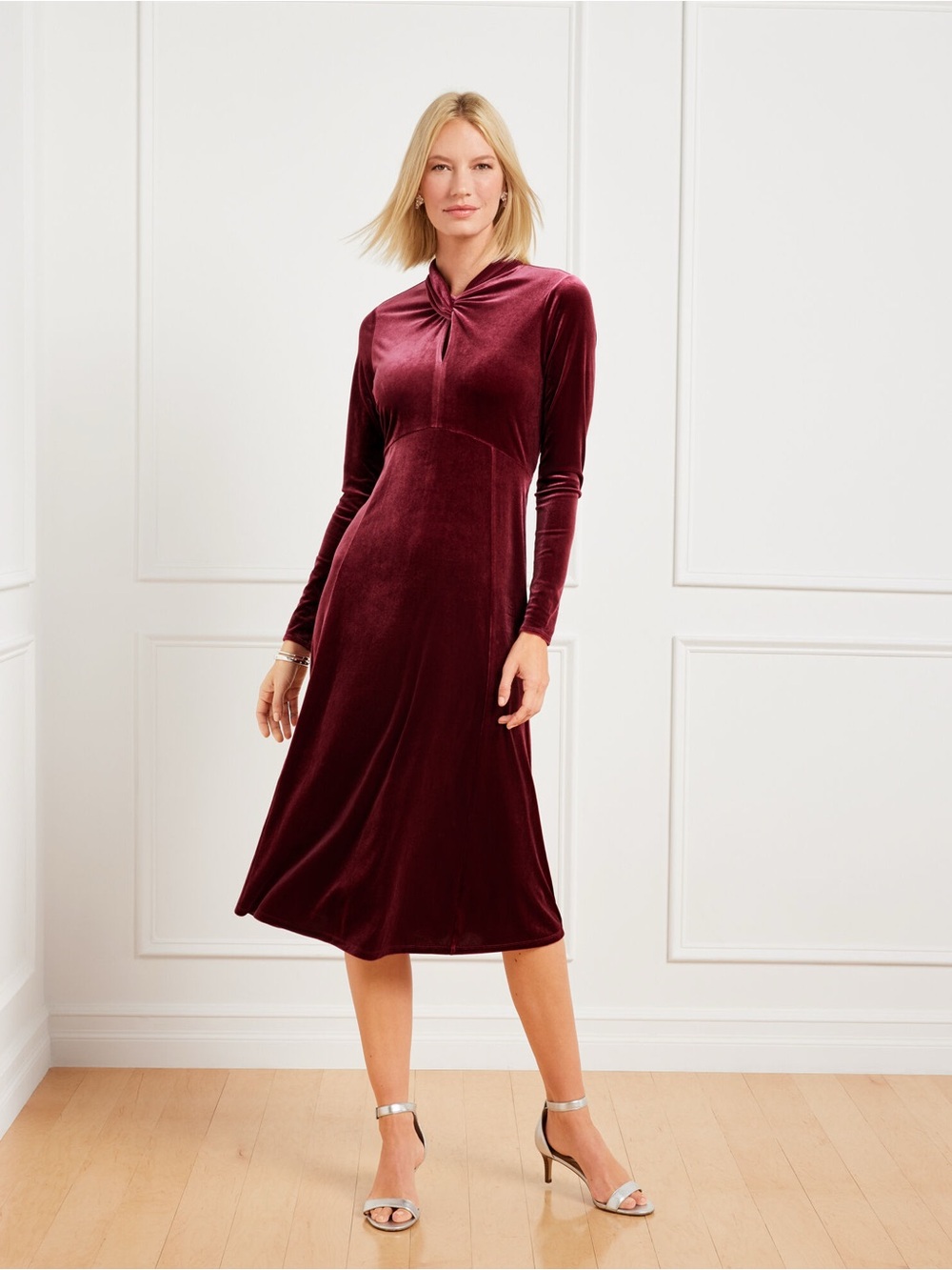 NWT Talbots VELVET DRAPED NECK MIDI DRESS